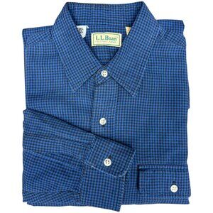 VINTAGE‎ Men's L.L. BEAN Blue/Black Gingham Long Sleeve Shirt | Size Med. Tall